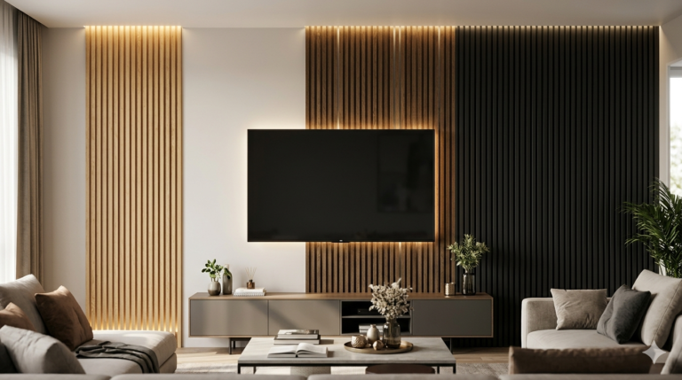 Grafika prezentuje elegancki, przestronny salon w widoku panoramicznym